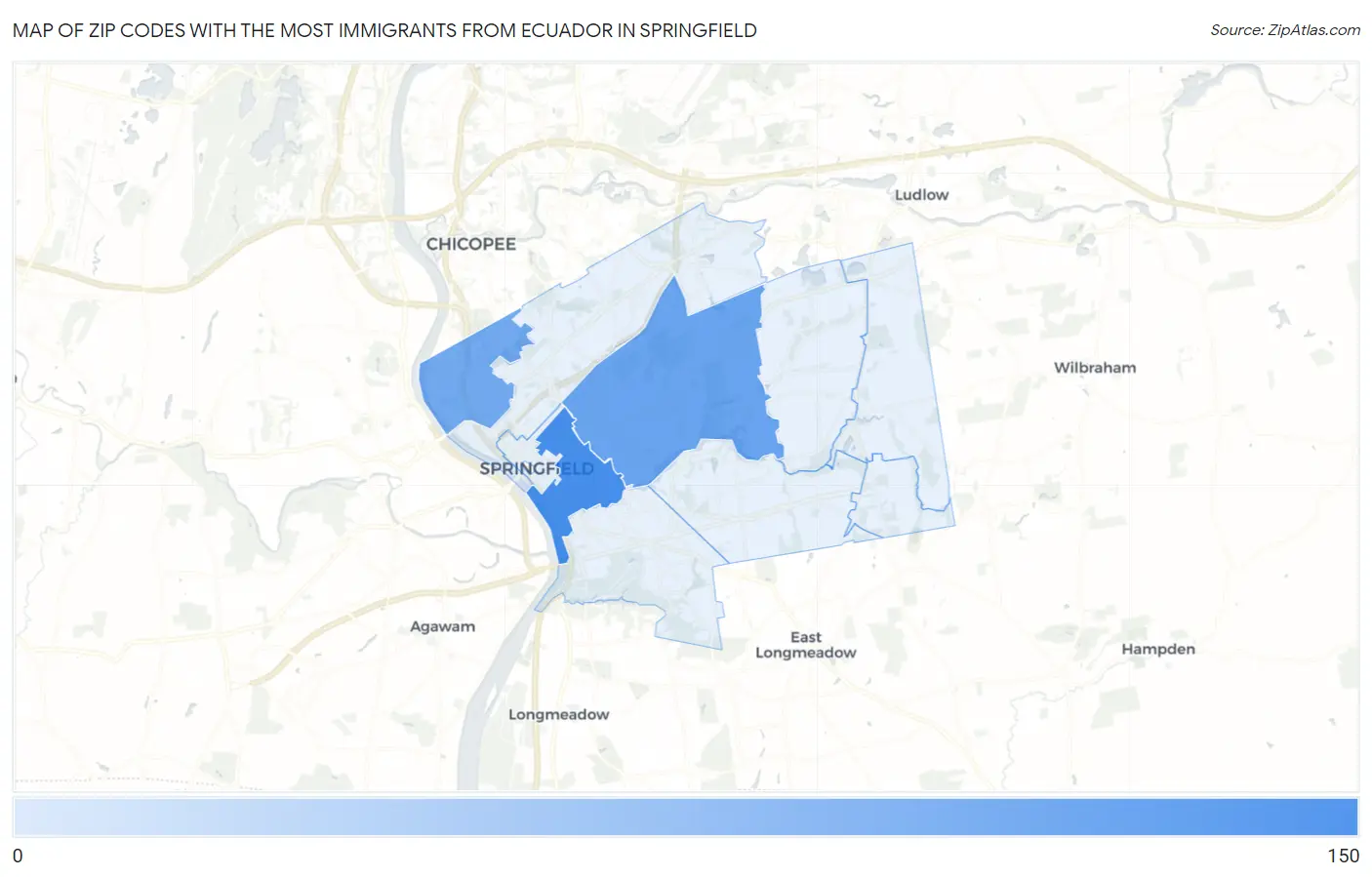 Zip Codes with the Most Immigrants from Ecuador in Springfield Map