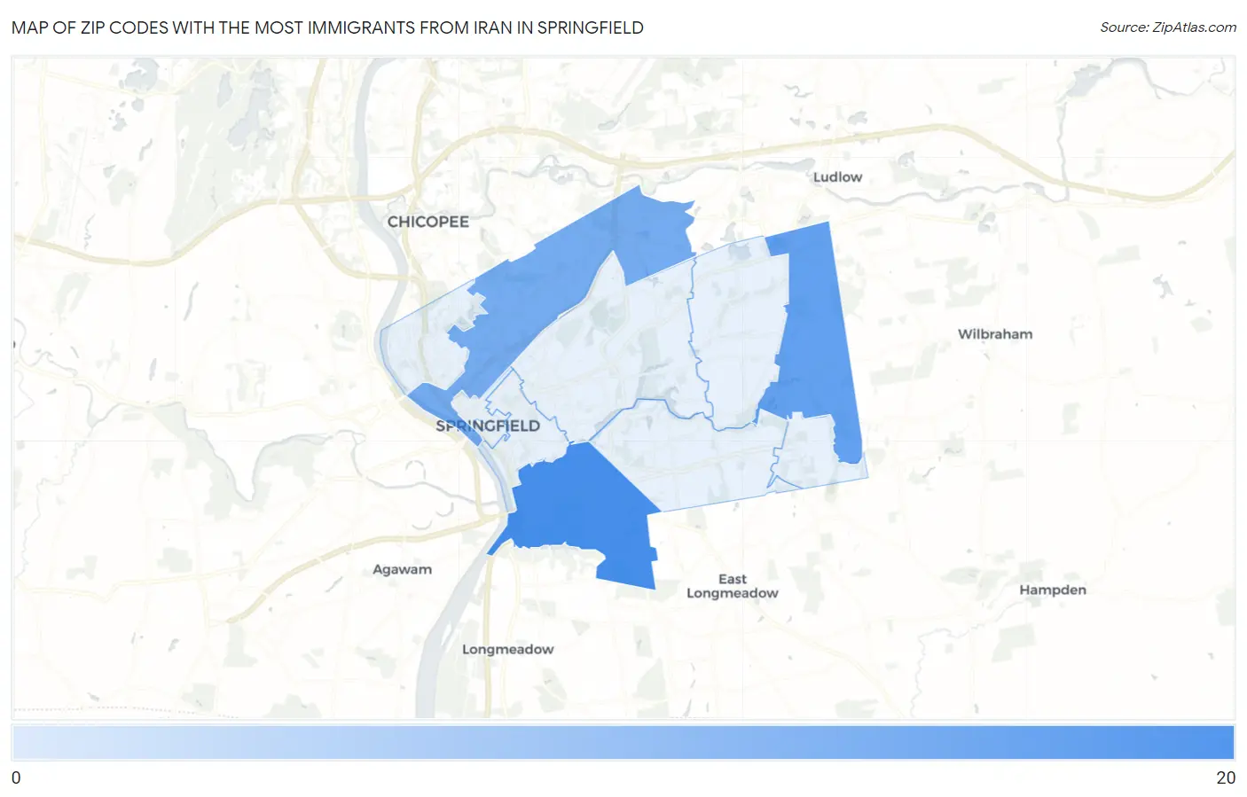Zip Codes with the Most Immigrants from Iran in Springfield Map