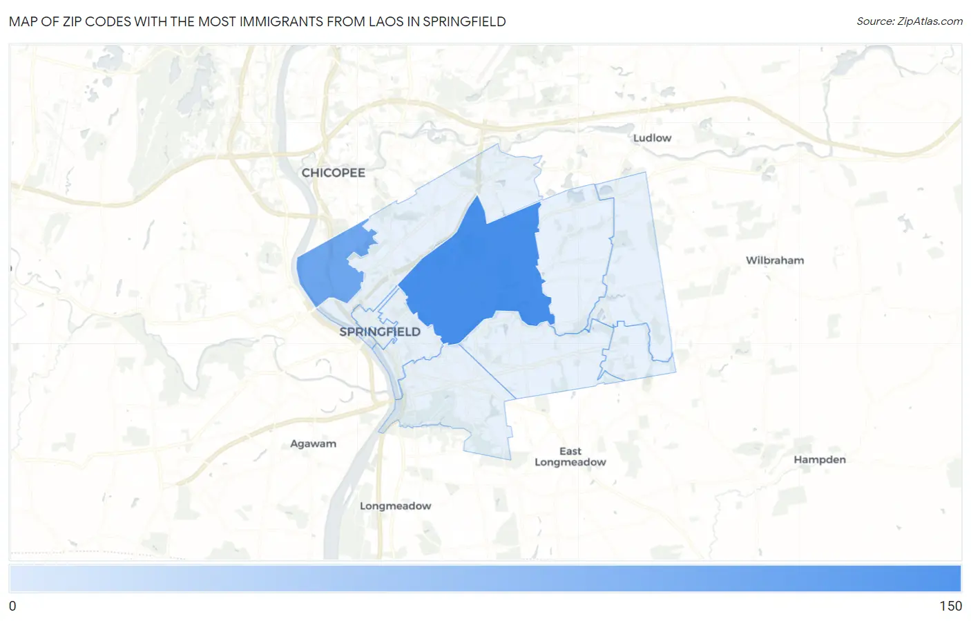 Zip Codes with the Most Immigrants from Laos in Springfield Map
