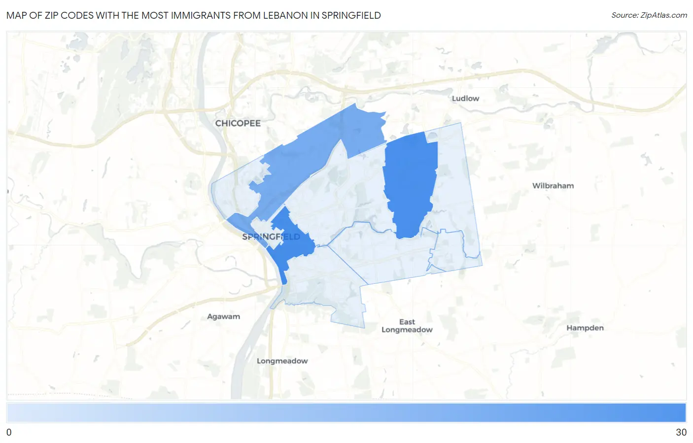 Zip Codes with the Most Immigrants from Lebanon in Springfield Map