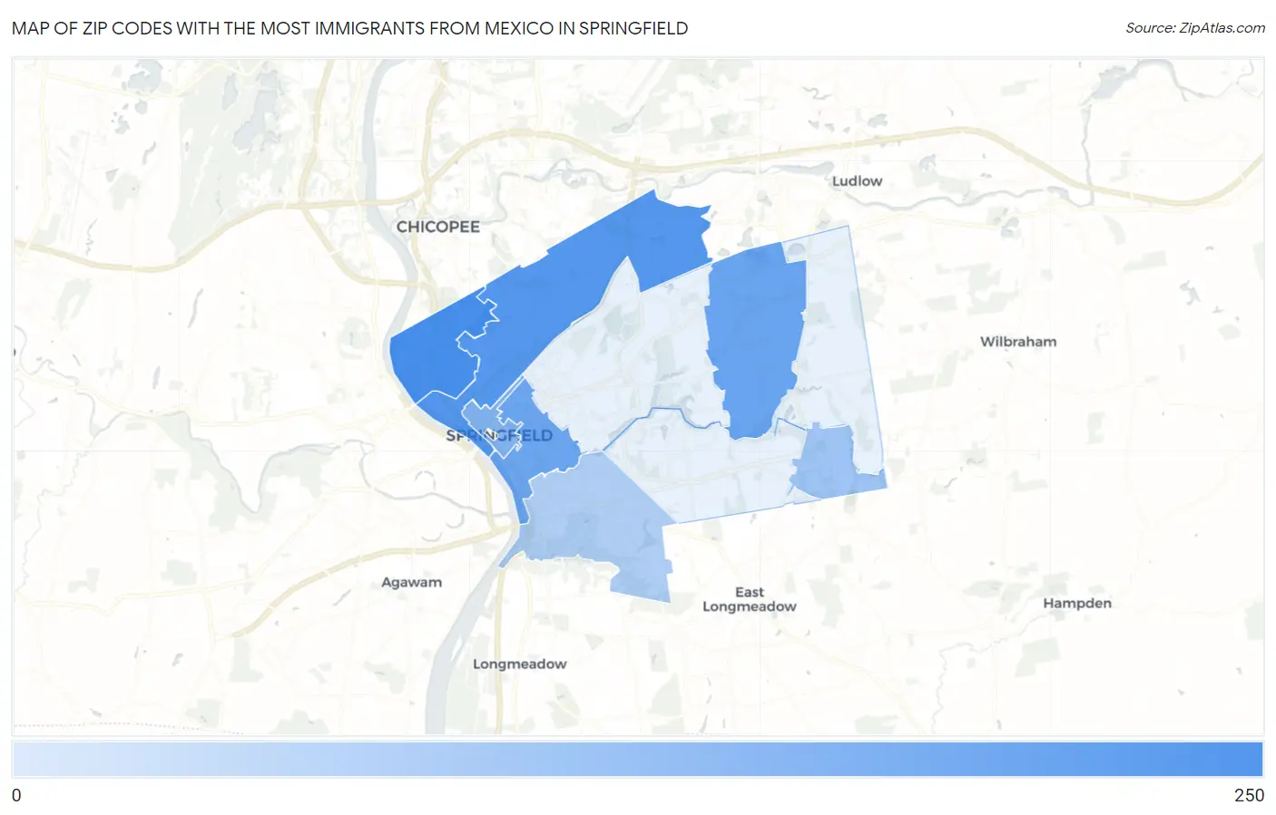 Zip Codes with the Most Immigrants from Mexico in Springfield Map