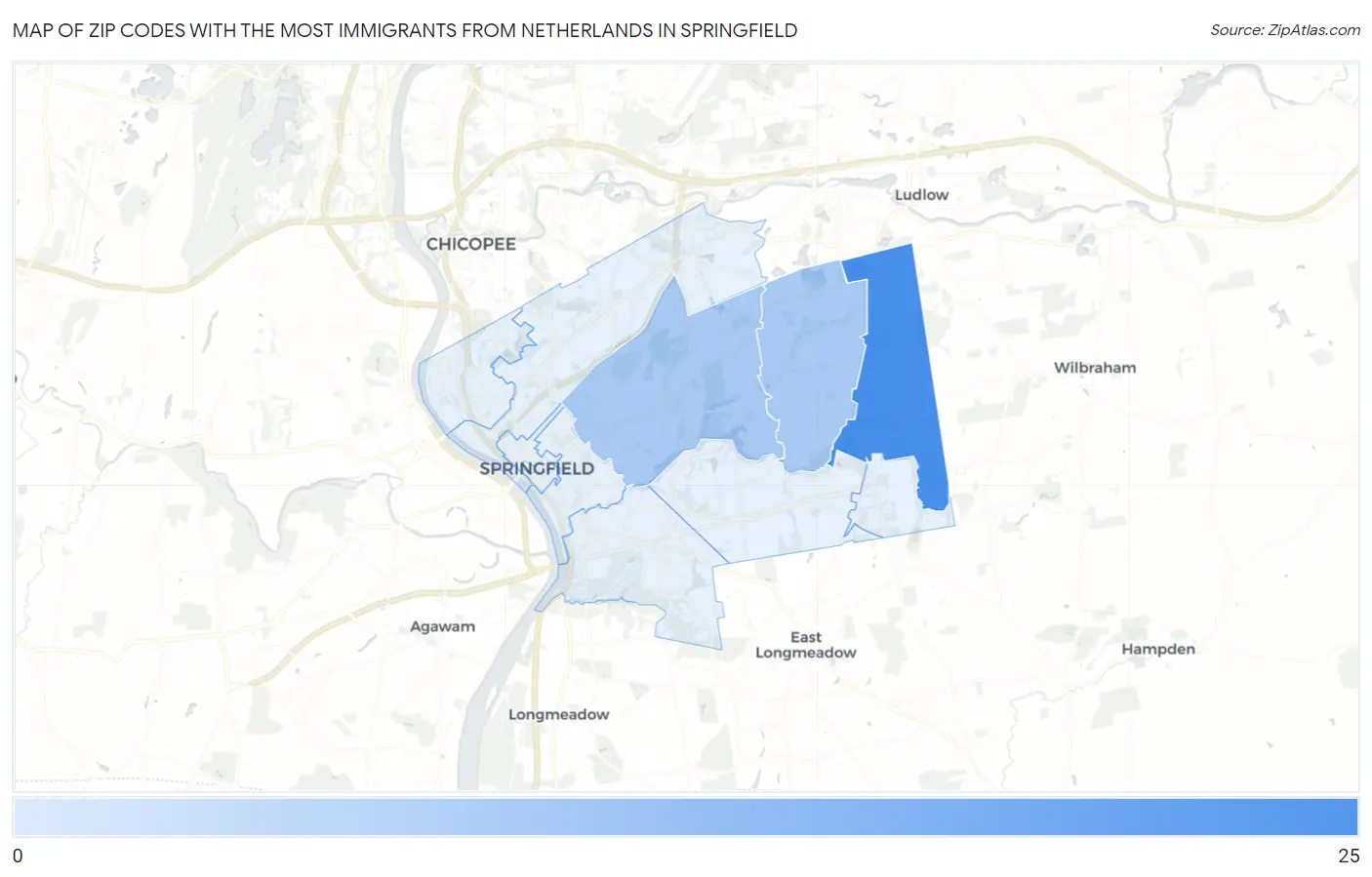 Zip Codes with the Most Immigrants from Netherlands in Springfield Map