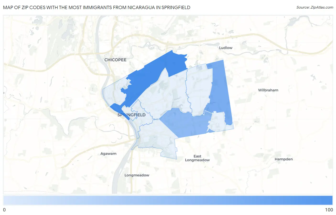 Zip Codes with the Most Immigrants from Nicaragua in Springfield Map