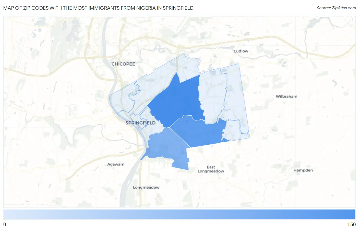 Zip Codes with the Most Immigrants from Nigeria in Springfield Map