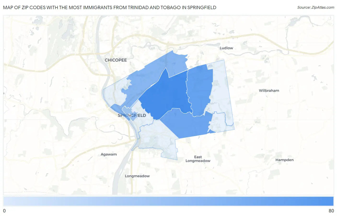 Zip Codes with the Most Immigrants from Trinidad and Tobago in Springfield Map