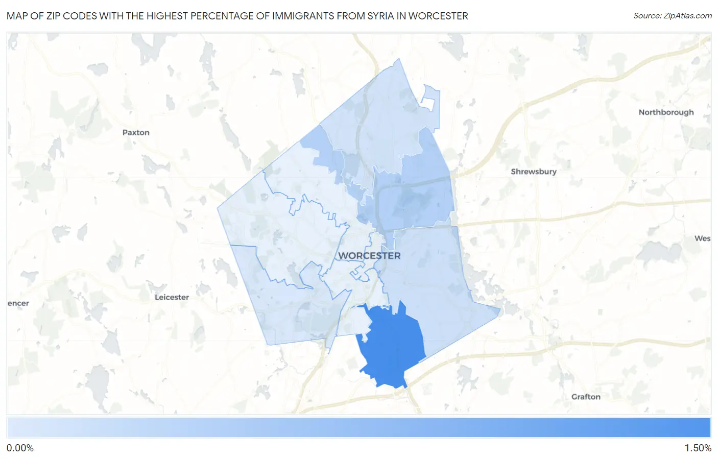 Zip Codes with the Highest Percentage of Immigrants from Syria in Worcester Map