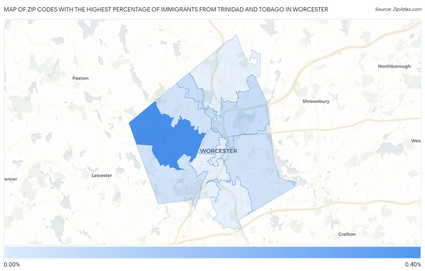 Zip Codes with the Highest Percentage of Immigrants from Trinidad and Tobago in Worcester Map