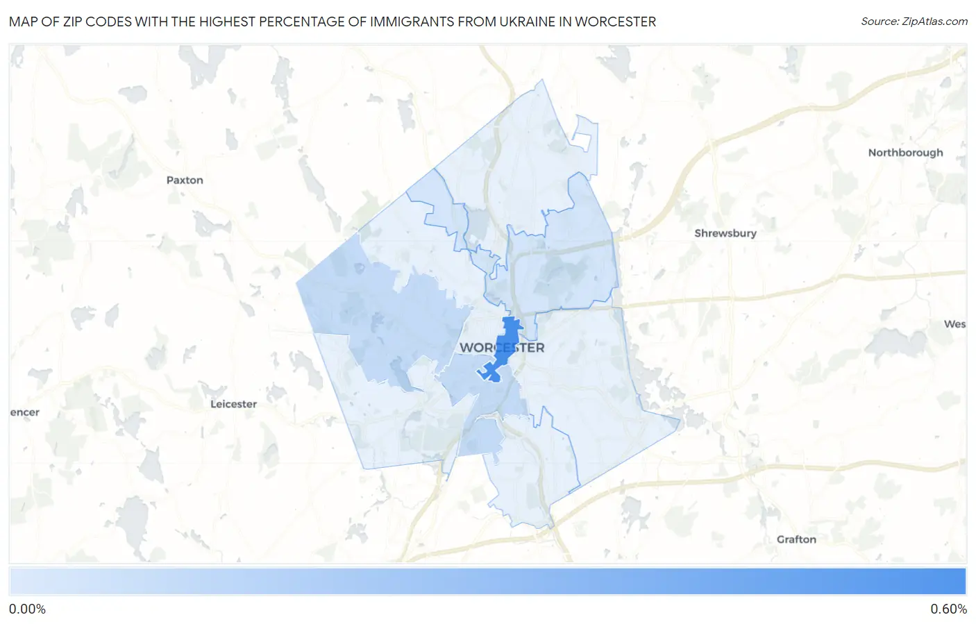 Zip Codes with the Highest Percentage of Immigrants from Ukraine in Worcester Map