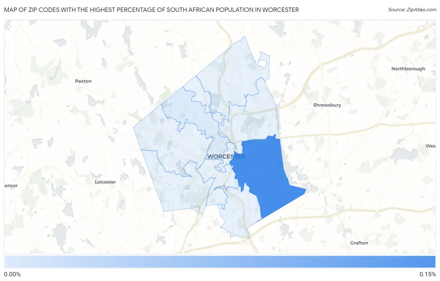 Zip Codes with the Highest Percentage of South African Population in Worcester Map