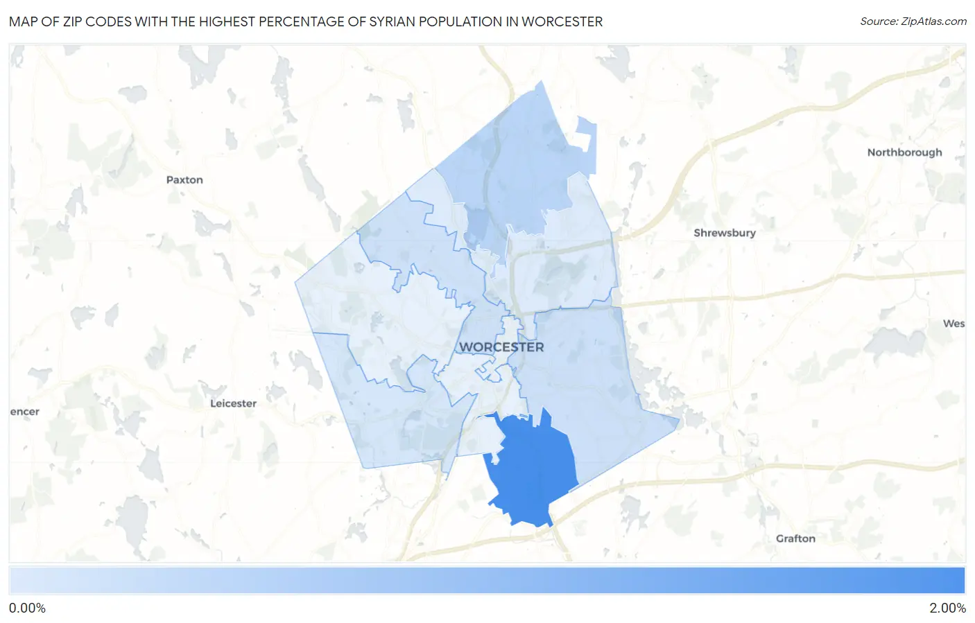 Zip Codes with the Highest Percentage of Syrian Population in Worcester Map