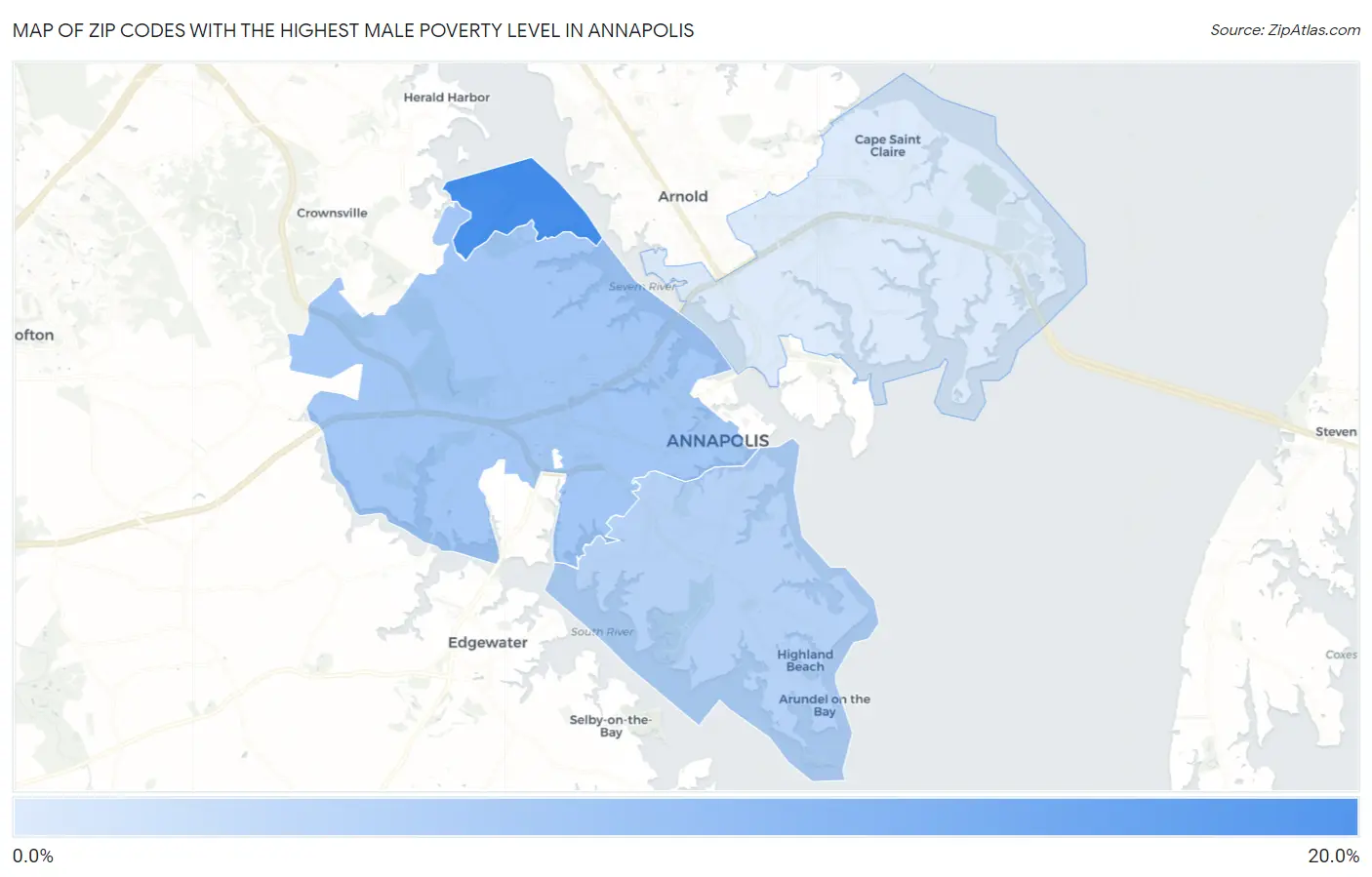 Zip Codes with the Highest Male Poverty Level in Annapolis Map