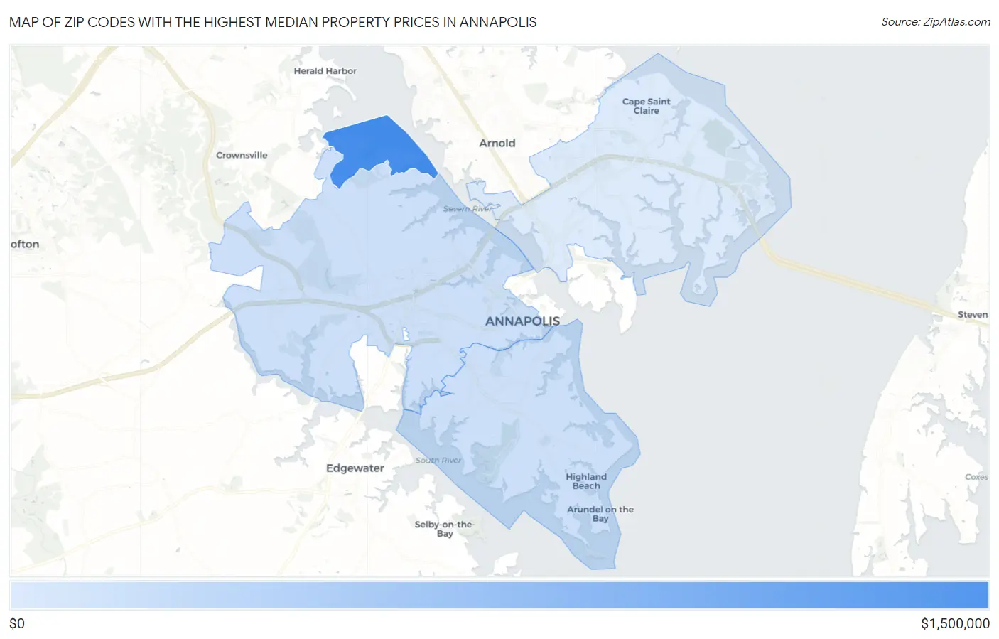 Zip Codes with the Highest Median Property Prices in Annapolis Map