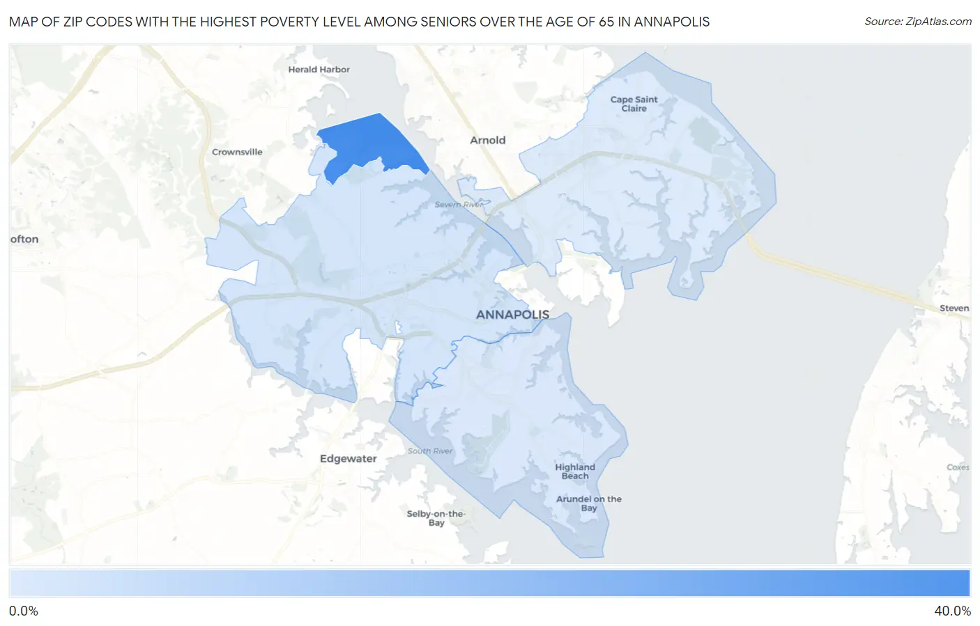 Zip Codes with the Highest Poverty Level Among Seniors Over the Age of 65 in Annapolis Map