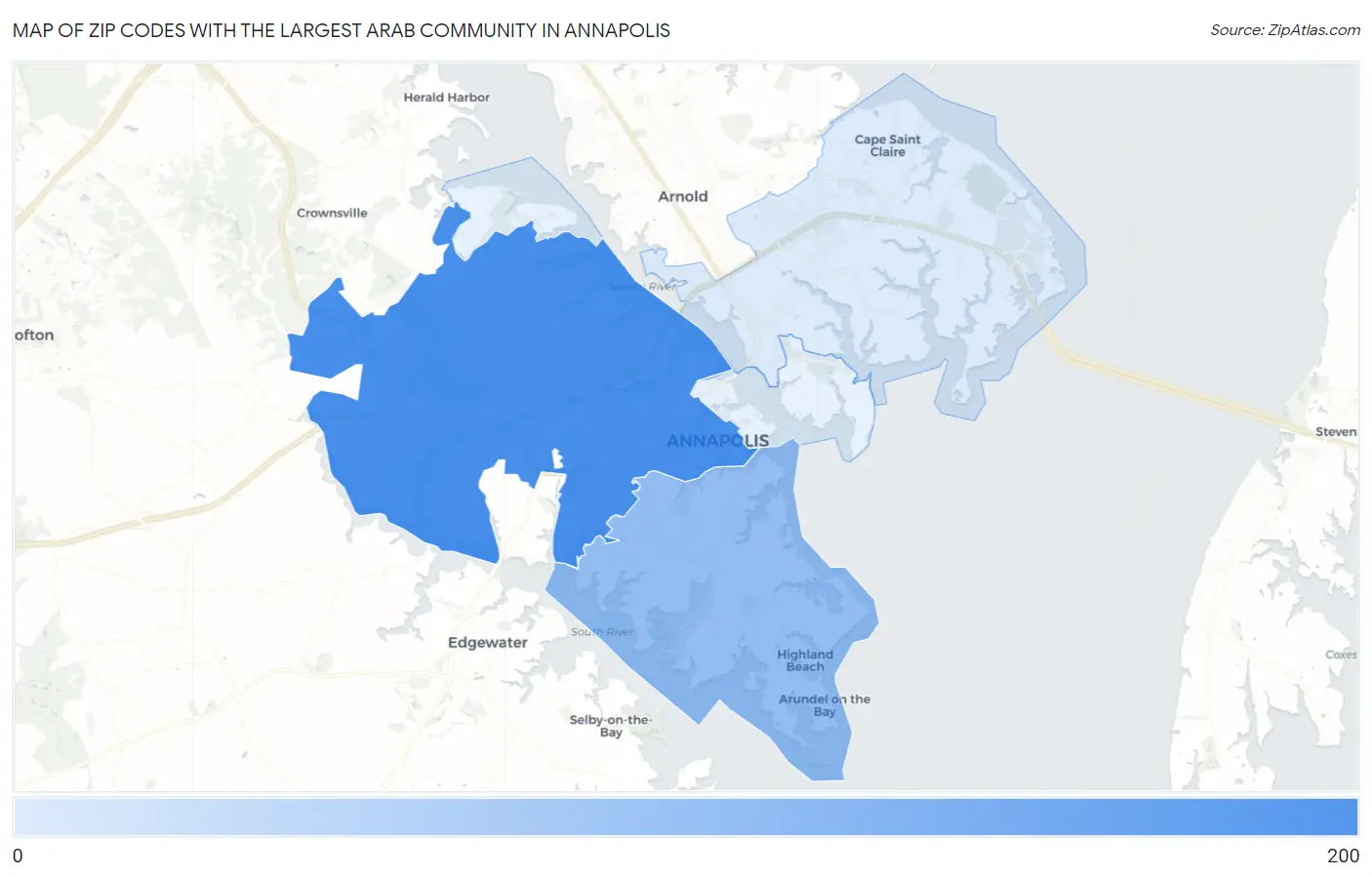 Zip Codes with the Largest Arab Community in Annapolis Map