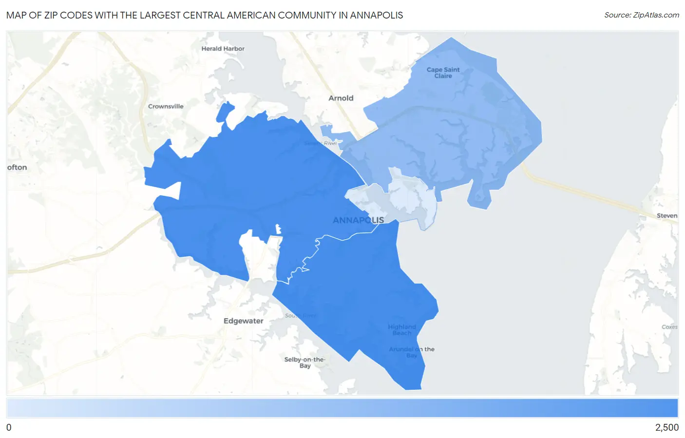 Zip Codes with the Largest Central American Community in Annapolis Map