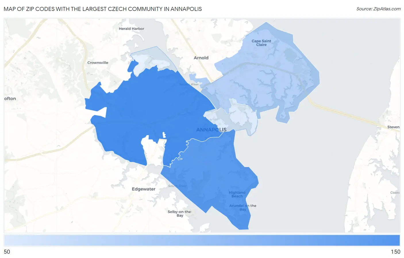 Zip Codes with the Largest Czech Community in Annapolis Map