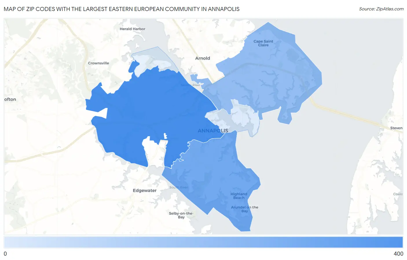 Zip Codes with the Largest Eastern European Community in Annapolis Map