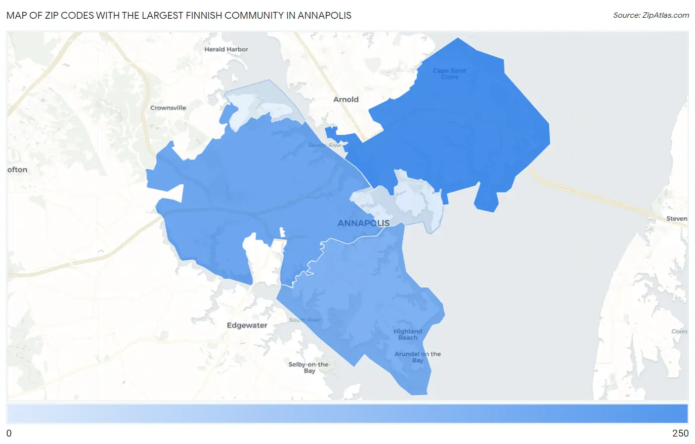 Zip Codes with the Largest Finnish Community in Annapolis Map