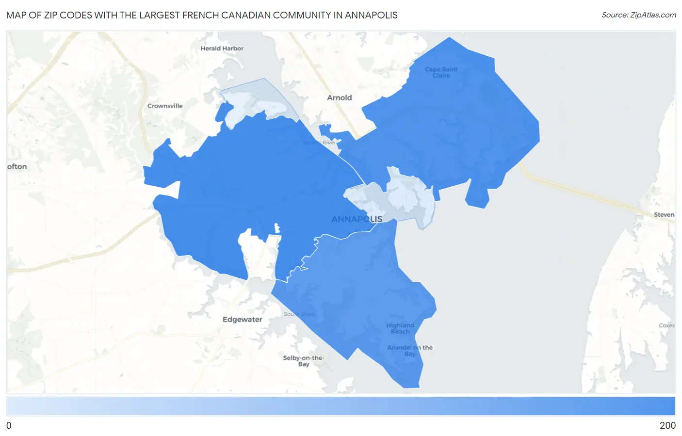 Zip Codes with the Largest French Canadian Community in Annapolis Map