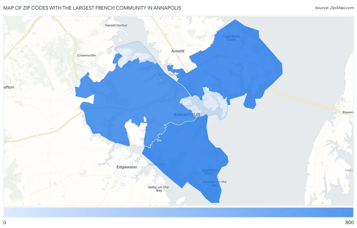Zip Codes with the Largest French Community in Annapolis Map