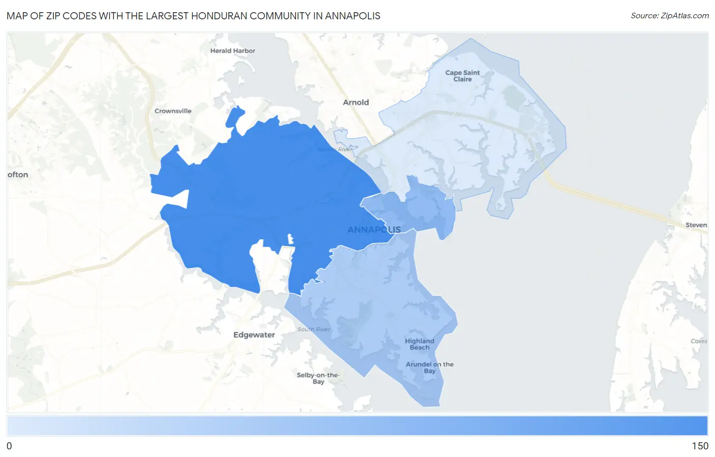 Zip Codes with the Largest Honduran Community in Annapolis Map