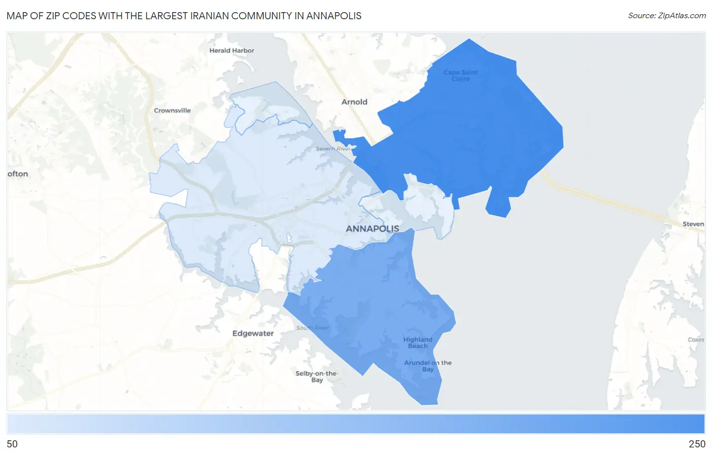 Zip Codes with the Largest Iranian Community in Annapolis Map