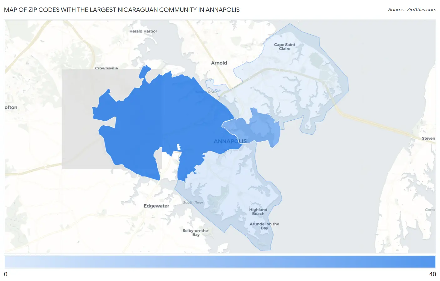 Zip Codes with the Largest Nicaraguan Community in Annapolis Map
