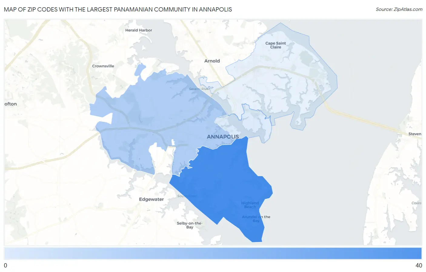 Zip Codes with the Largest Panamanian Community in Annapolis Map