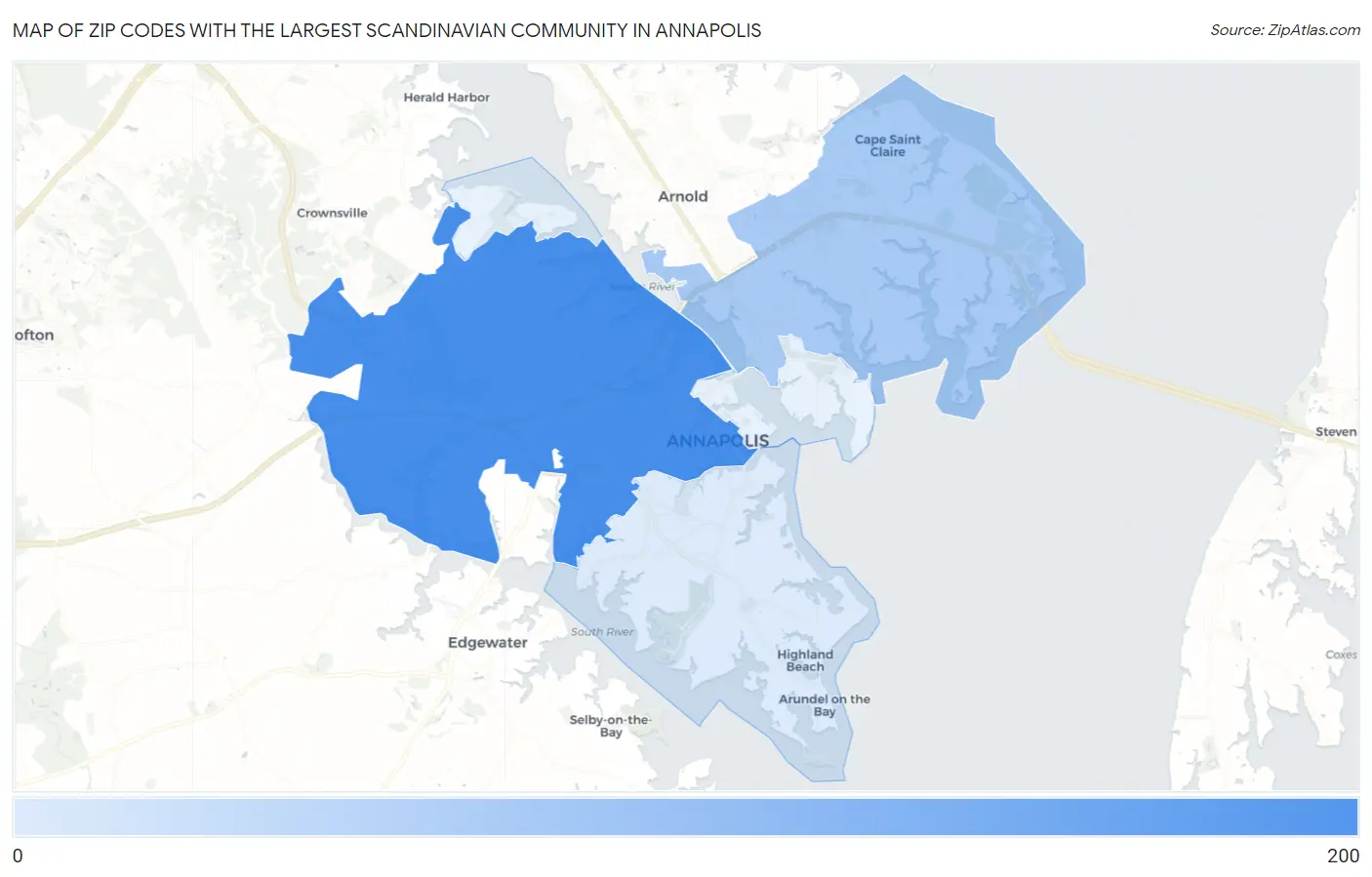 Zip Codes with the Largest Scandinavian Community in Annapolis Map