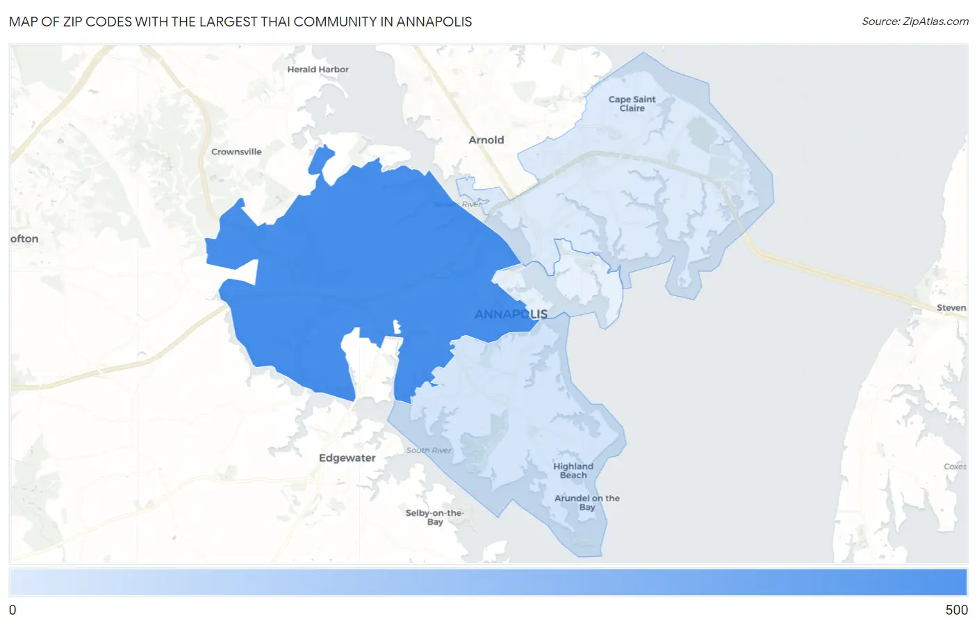 Zip Codes with the Largest Thai Community in Annapolis Map