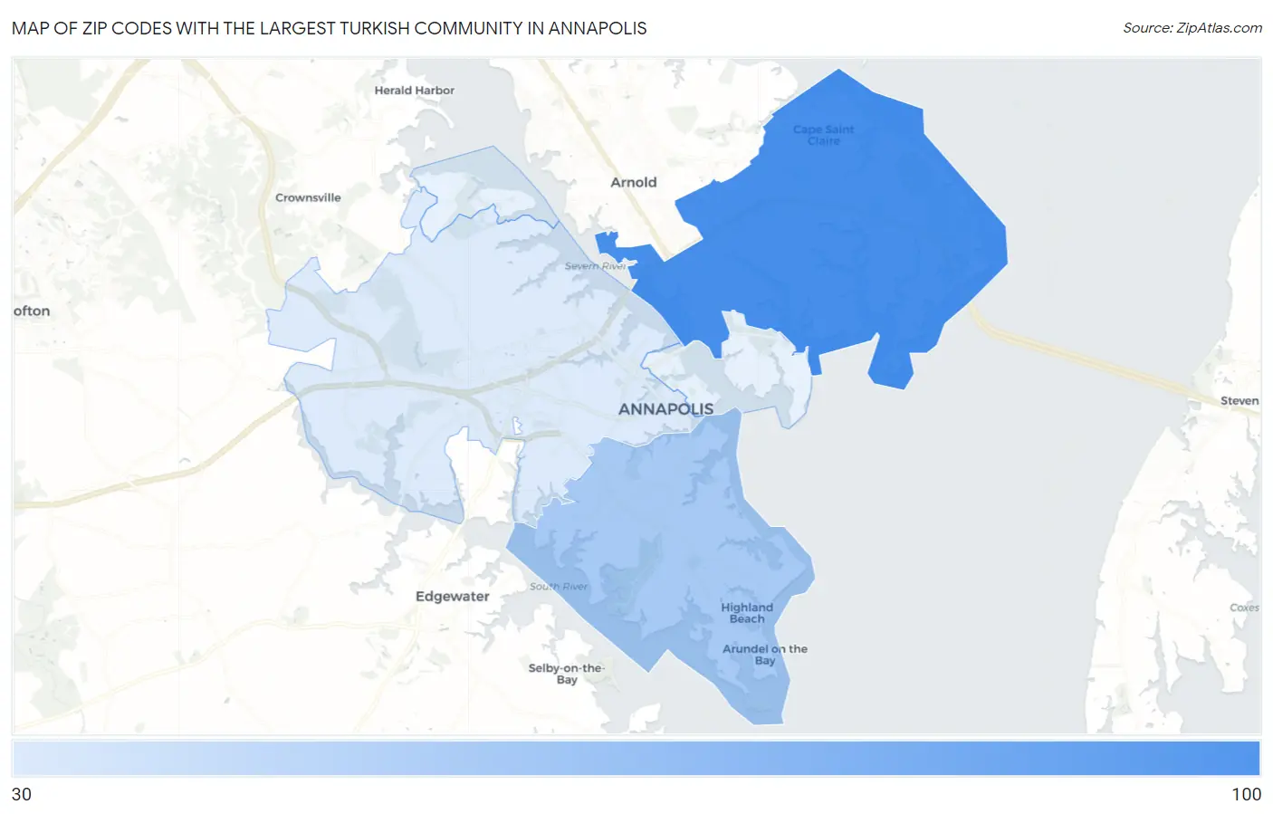 Zip Codes with the Largest Turkish Community in Annapolis Map