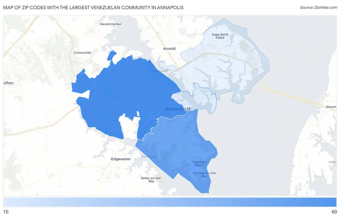 Zip Codes with the Largest Venezuelan Community in Annapolis Map