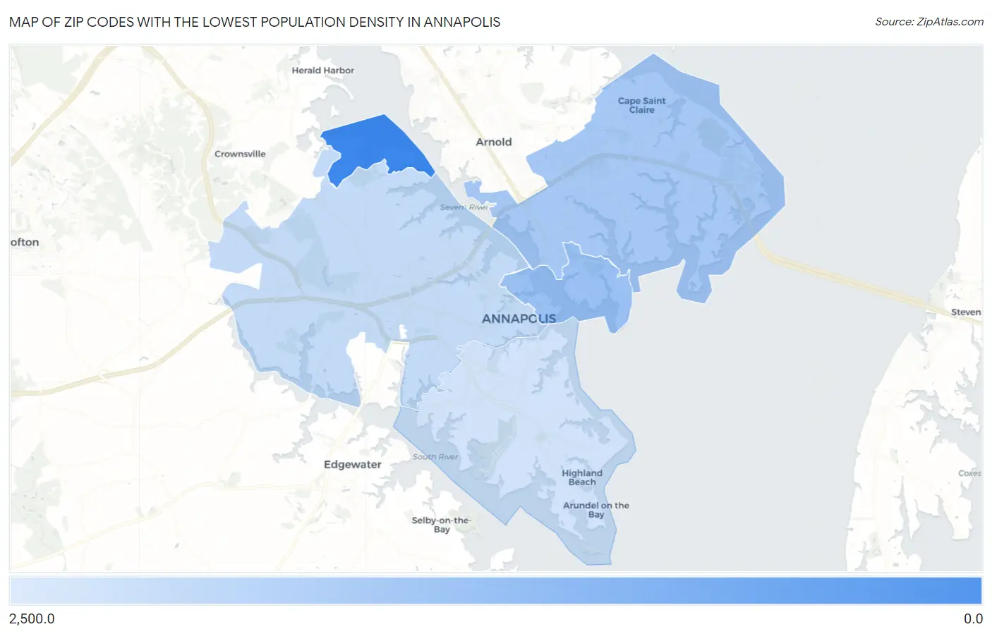 Zip Codes with the Lowest Population Density in Annapolis Map