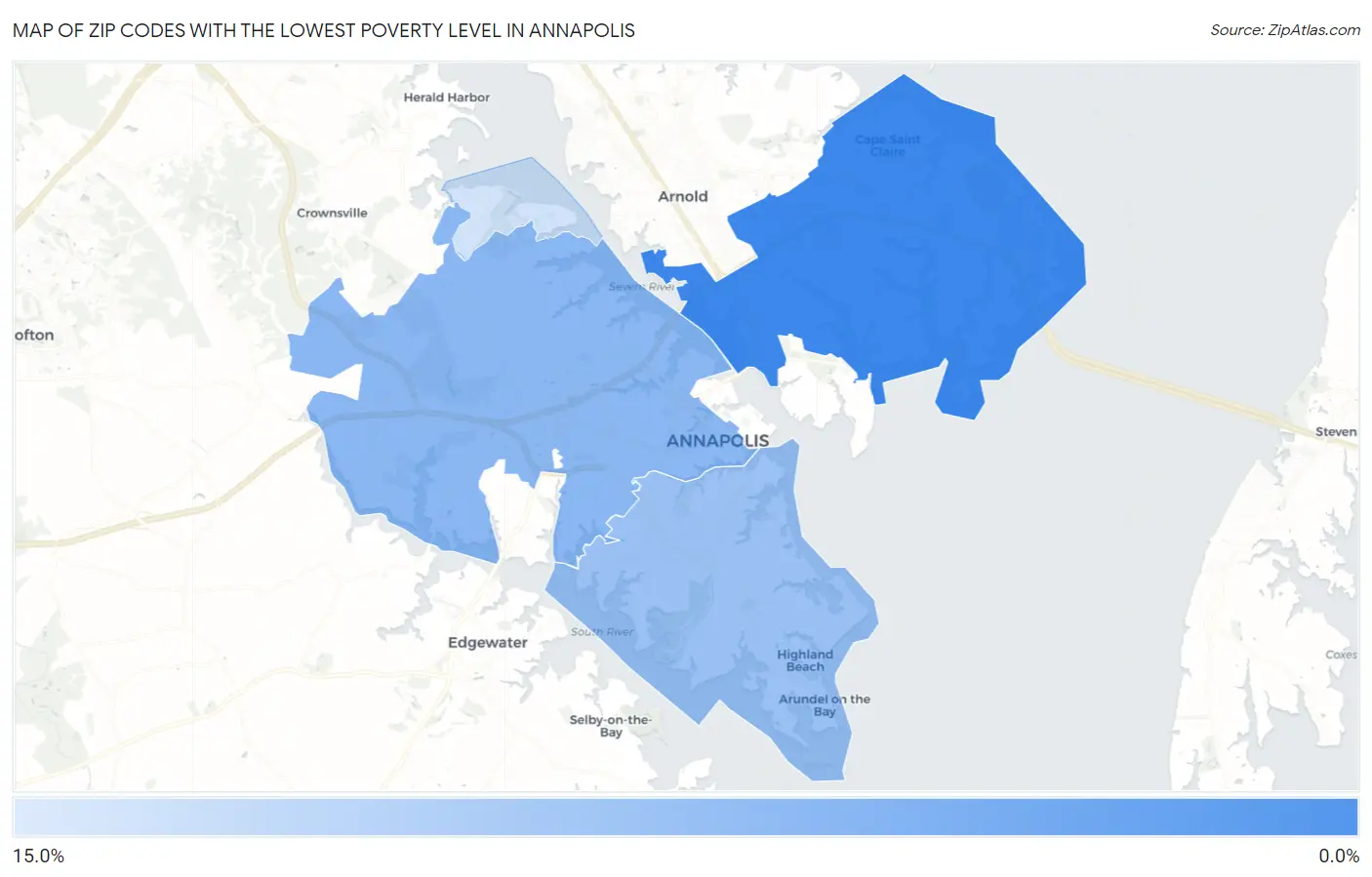 Zip Codes with the Lowest Poverty Level in Annapolis Map