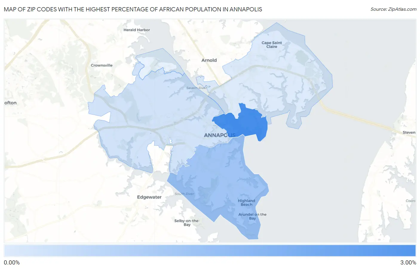 Zip Codes with the Highest Percentage of African Population in Annapolis Map