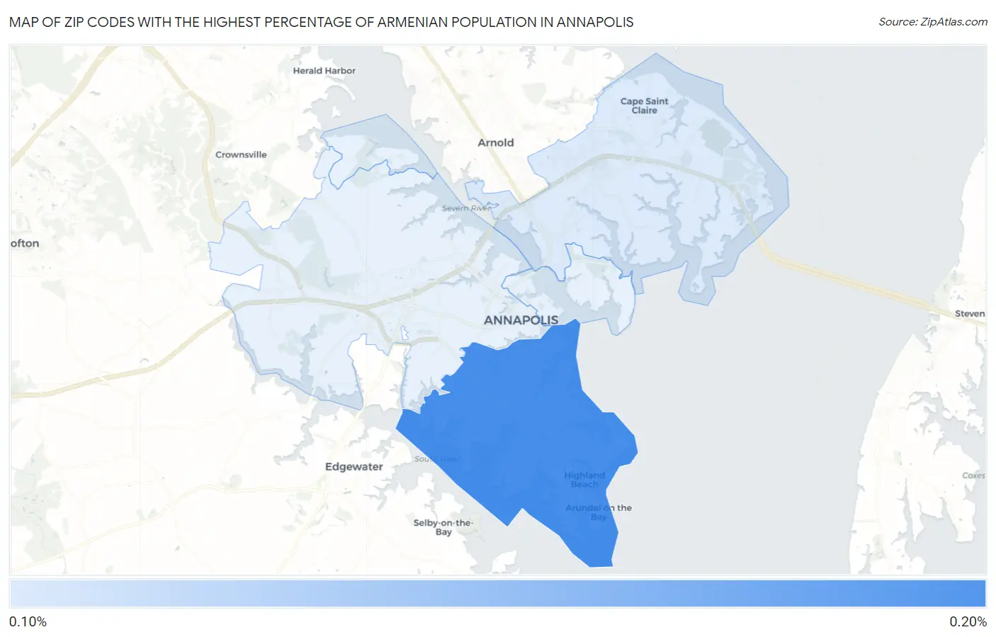 Zip Codes with the Highest Percentage of Armenian Population in Annapolis Map