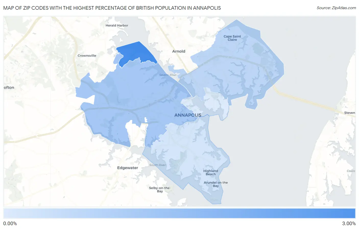 Zip Codes with the Highest Percentage of British Population in Annapolis Map