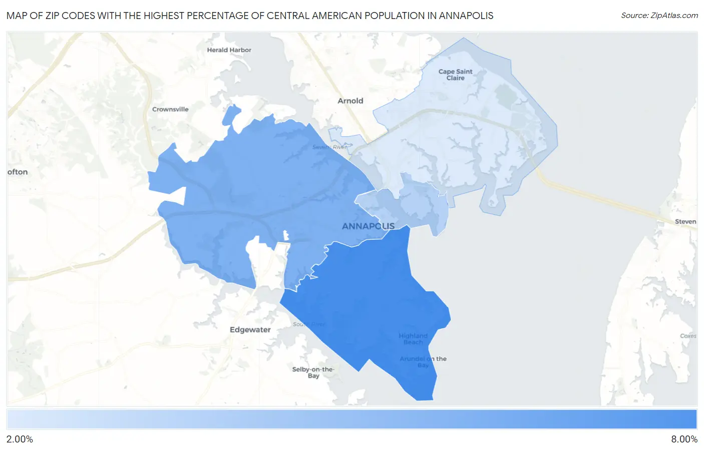 Zip Codes with the Highest Percentage of Central American Population in Annapolis Map