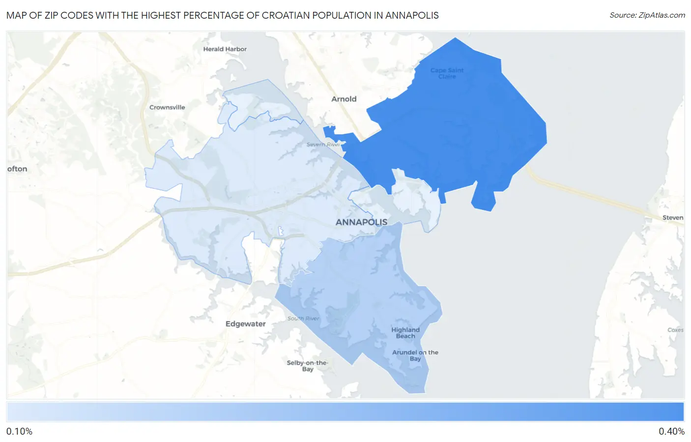 Zip Codes with the Highest Percentage of Croatian Population in Annapolis Map