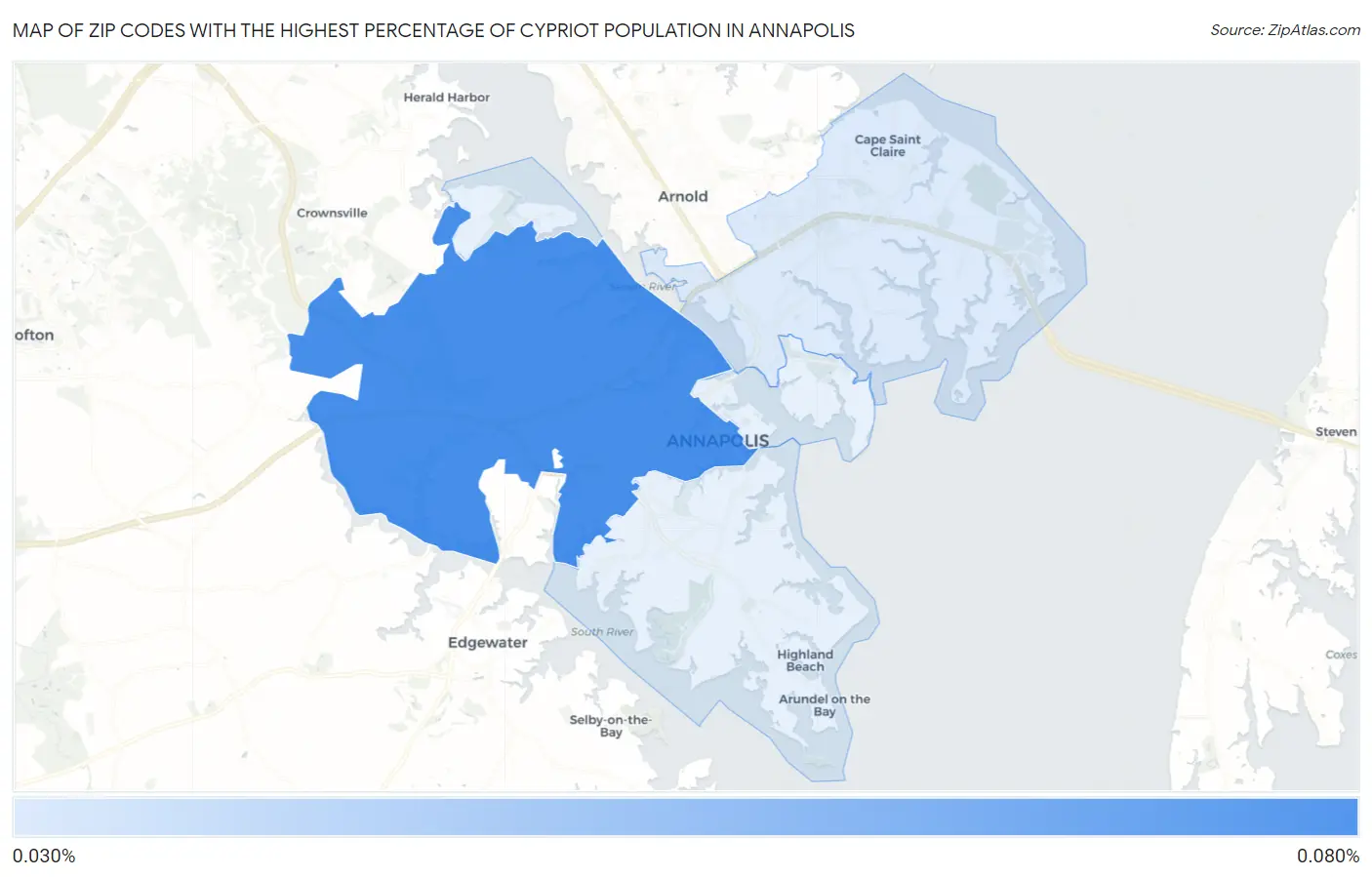 Zip Codes with the Highest Percentage of Cypriot Population in Annapolis Map