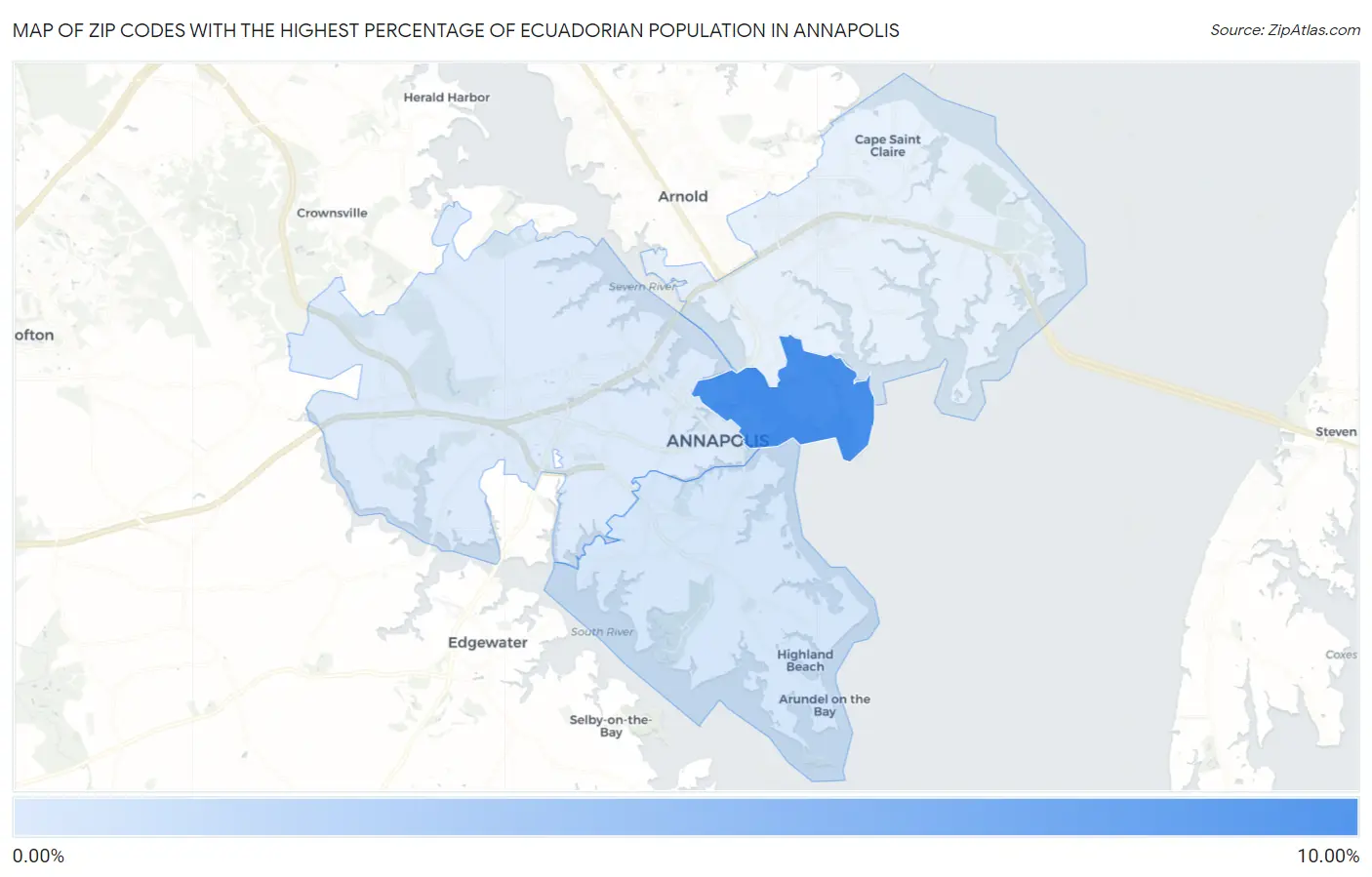 Zip Codes with the Highest Percentage of Ecuadorian Population in Annapolis Map