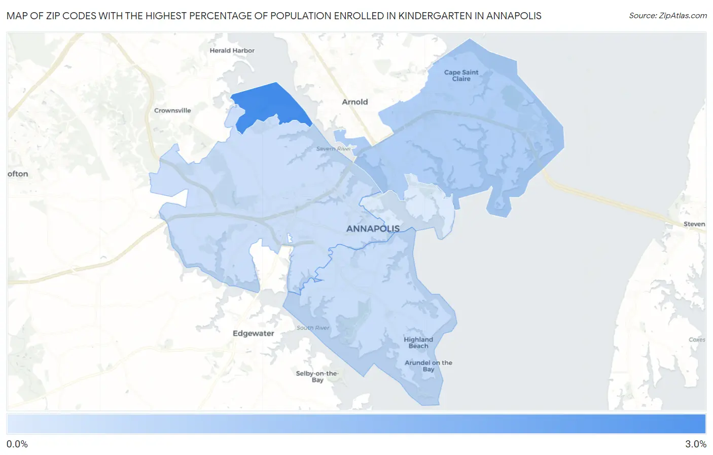 Zip Codes with the Highest Percentage of Population Enrolled in Kindergarten in Annapolis Map