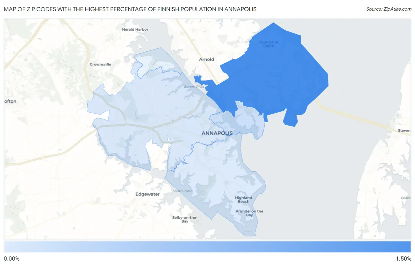Zip Codes with the Highest Percentage of Finnish Population in Annapolis Map