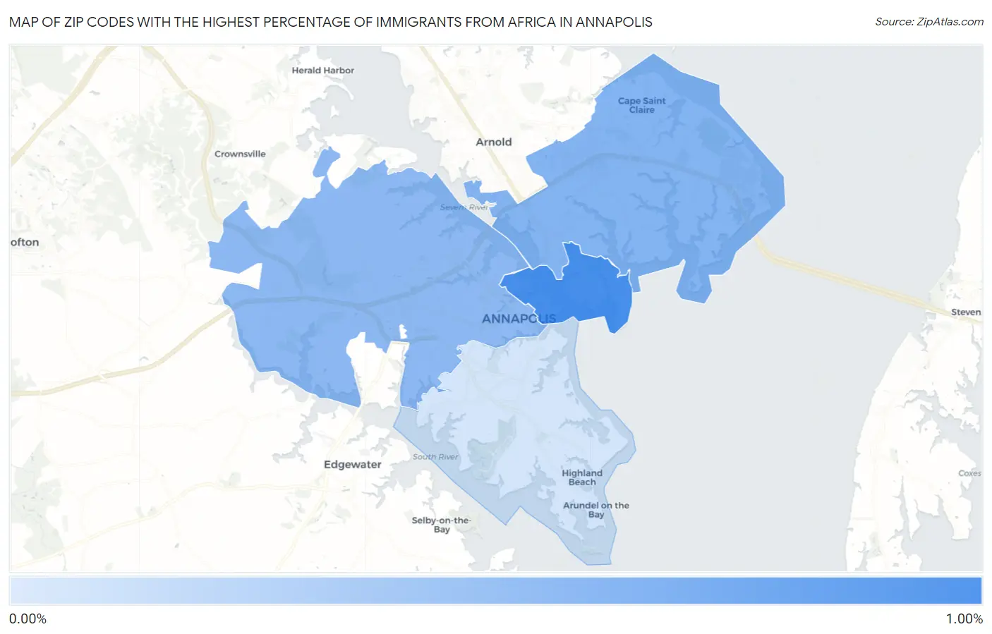 Zip Codes with the Highest Percentage of Immigrants from Africa in Annapolis Map