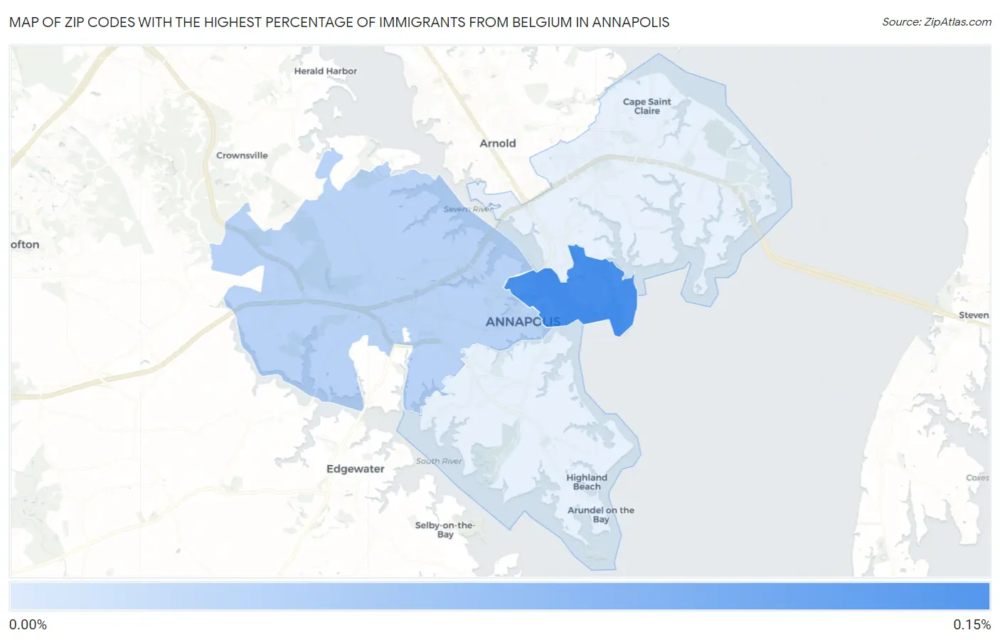 Zip Codes with the Highest Percentage of Immigrants from Belgium in Annapolis Map