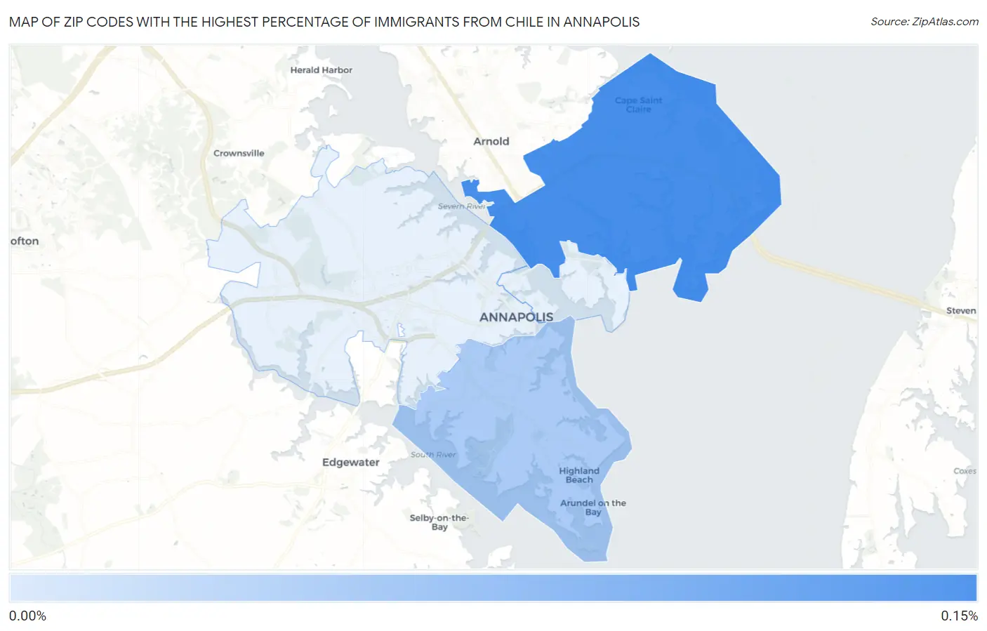 Zip Codes with the Highest Percentage of Immigrants from Chile in Annapolis Map