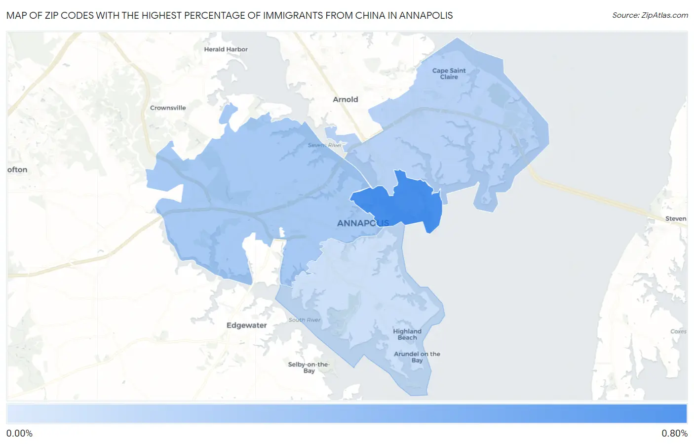 Zip Codes with the Highest Percentage of Immigrants from China in Annapolis Map