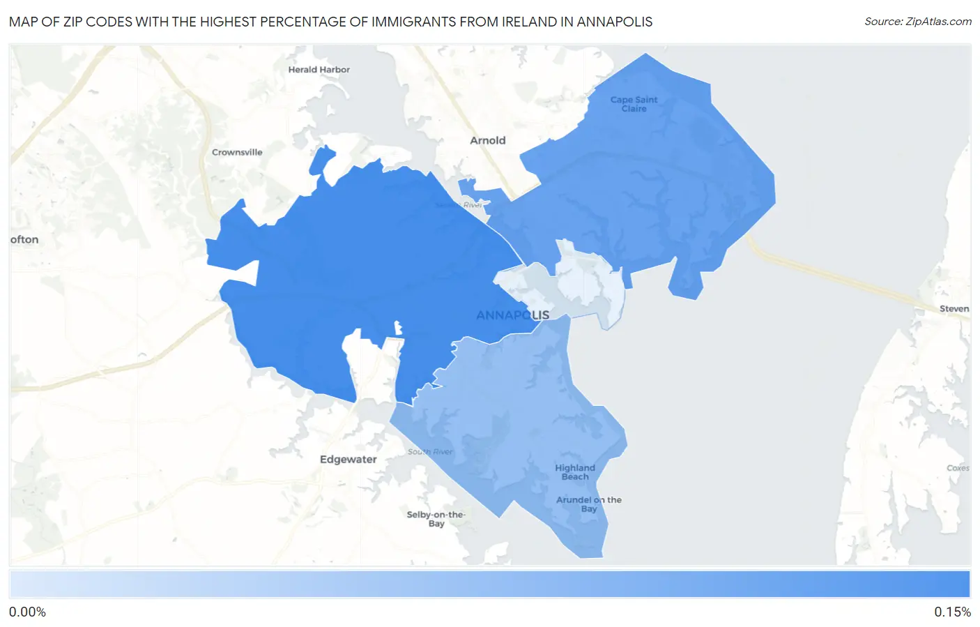 Zip Codes with the Highest Percentage of Immigrants from Ireland in Annapolis Map