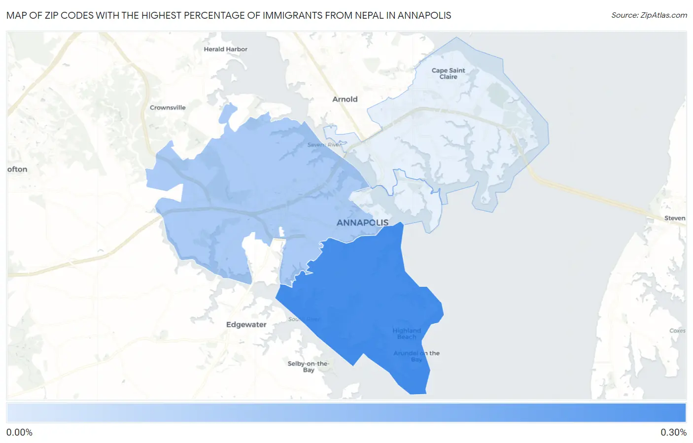 Zip Codes with the Highest Percentage of Immigrants from Nepal in Annapolis Map