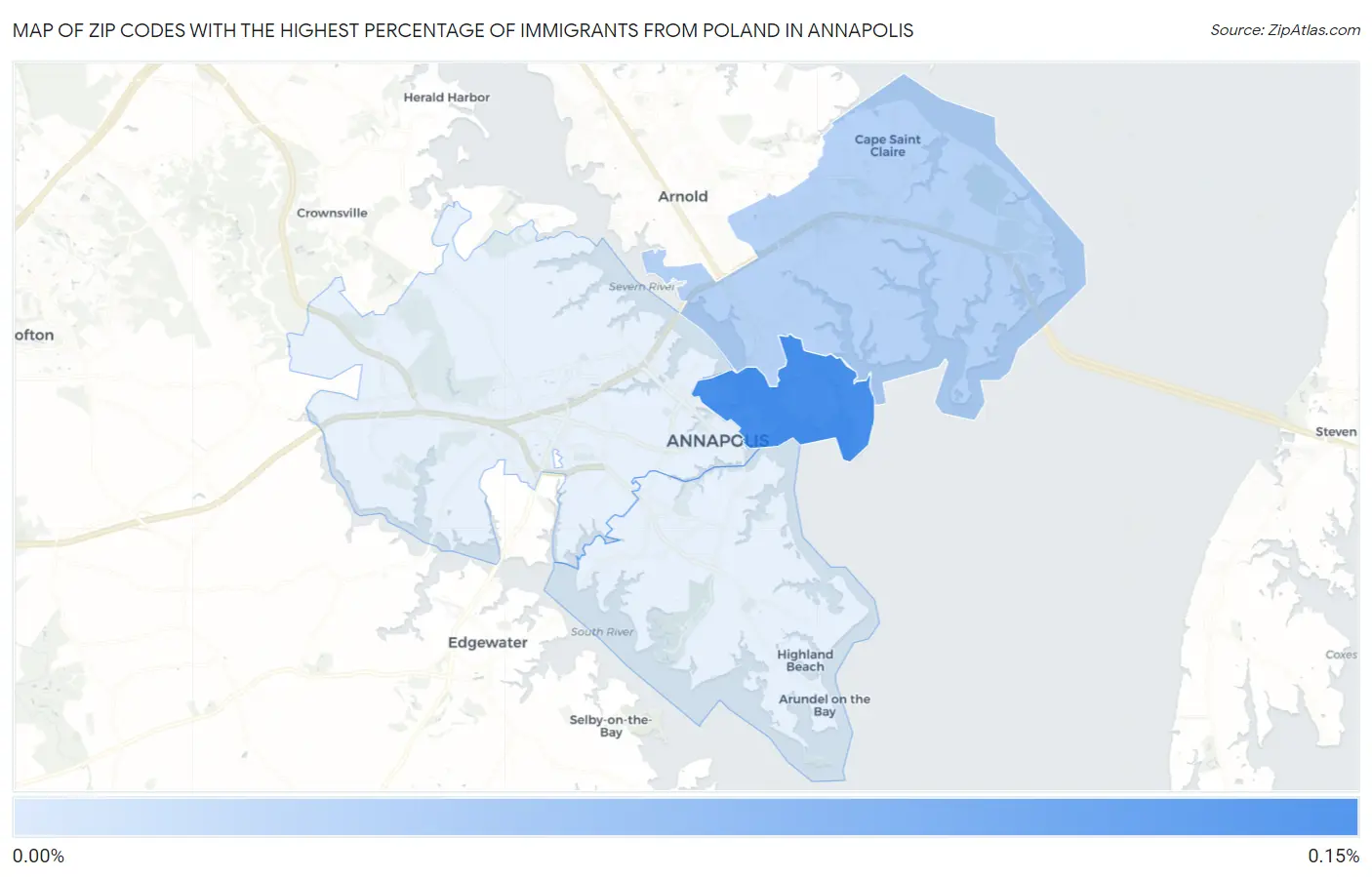 Zip Codes with the Highest Percentage of Immigrants from Poland in Annapolis Map
